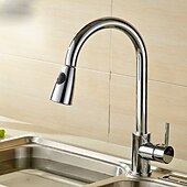 voordelige Uittrekbare sproeiers-Keuken Kraan - Enkele handgreep, één gat Galvanisch verzilveren Pull-out / Pull-down / Hoge / hoge boog Vrijstaand Hedendaagse Kitchen Taps