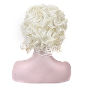 billige Historiske parykker-Blonde parykker kvinner tilbehør cosplay parykk krøllete Marie Antoinette lagdelt hårklipp parykk middels lengde platina blond syntetisk hår 14 tommer kvinner bryllup ungdom blond hårglede