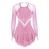 رخيصةأون فساتين التزلج الفني-فستان التزلج الراقص نسائي للفتيات تزلج على الجليد الفساتين أسود أبيض أصفر فتح الظهر شبكة سباندكس عالية المرونة تمرين منافسة ملابس التزلج مرصع بالجواهر حجر الراين كم طويل