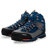 abordables Botas de montaña-Botas de senderismo impermeables para hombre con cordones rojos: calzado de exterior duradero para terrenos difíciles