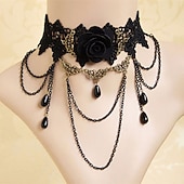 cheap Accessories and More-Choker Necklace Pendant Necklace For Women's Party Halloween Masquerade Synthetic Gemstones Crystal Lace Layered Black