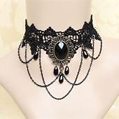 cheap Accessories and More-Choker Necklace Pendant Necklace For Women's Party Halloween Masquerade Synthetic Gemstones Crystal Lace Layered Black