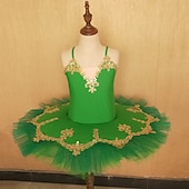 cheap Ballet Dancewear-Ballet Dress Lace Sashes / Ribbons Pearls Girls&#039; Training Performance Sleeveless Natural Mesh Sequined Milk Fiber