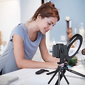 お買い得  リングライト-LEDリングライトランプ6&quot;15cmデスクトップ三脚スタンドYouTubeビデオメイク用tiktokミニLEDカメラライト、携帯電話ホルダー付き、3つのライトモード&amp;amp; 11輝度レベル