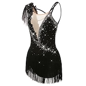 preiswerte Eiskunstlaufkleider-Eiskunstlaufkleid Damen Mädchen Eislaufen Kleider Schwarz Weiß Gelb Kreuz und quer Quaste Gitter Spandex Hochelastisch Wettbewerb Eiskunstlaufkleidung Ärmellos Latintanz Eislaufen Wintersport