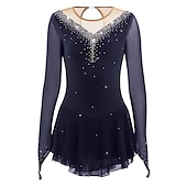 preiswerte Eiskunstlaufkleider-Eiskunstlaufkleid Damen Mädchen Eislaufen Kleider Hellblau Schwarz Weiß Patchwork Gitter Hochelastisch Wettbewerb Eiskunstlaufkleidung Mit Steinen verziert Strass Langarm Eislaufen Eiskundstlauf