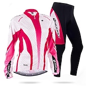 Недорогие Комплекты женской одежды-Nuckily Жен. Длинный рукав Велокофты и лосины Белый Черный Цветочные ботанический Велоспорт Наборы одежды С защитой от ветра Дышащий Анатомический дизайн Со светоотражающими полосками Задний карман