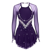 رخيصةأون فساتين التزلج الفني-فستان التزلج الراقص نسائي للفتيات تزلج على الجليد الفساتين أسود أبيض أصفر فتح الظهر شبكة سباندكس عالية المرونة تمرين منافسة ملابس التزلج مرصع بالجواهر حجر الراين كم طويل