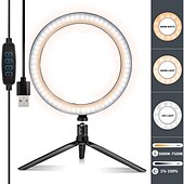 お買い得  リングライト-LEDリングライトランプ6&quot;15cmデスクトップ三脚スタンドYouTubeビデオメイク用tiktokミニLEDカメラライト、携帯電話ホルダー付き、3つのライトモード&amp;amp; 11輝度レベル