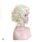 billige Historiske parykker-Blonde parykker kvinner tilbehør cosplay parykk krøllete Marie Antoinette lagdelt hårklipp parykk middels lengde platina blond syntetisk hår 14 tommer kvinner bryllup ungdom blond hårglede
