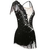 preiswerte Eiskunstlaufkleider-Eiskunstlaufkleid Damen Mädchen Eislaufen Kleider Schwarz Weiß Gelb Kreuz und quer Quaste Gitter Spandex Hochelastisch Wettbewerb Eiskunstlaufkleidung Ärmellos Latintanz Eislaufen Wintersport