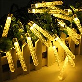 abordables Lumières de cordes solaires-Guirlande lumineuse solaire d&#039;extérieur de 5 m, 20 LED à bulles avec blanc chaud, RVB, blanc et bleu, lampe de jardin solaire d&#039;extérieur étanche avec support de montage pour fête de mariage Noël