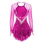 رخيصةأون فساتين التزلج الفني-فستان التزلج الراقص نسائي للفتيات تزلج على الجليد الفساتين أسود أبيض أصفر فتح الظهر شبكة سباندكس عالية المرونة تمرين منافسة ملابس التزلج مرصع بالجواهر حجر الراين كم طويل