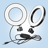 お買い得  リングライト-LEDリングライトランプ6&quot;15cmデスクトップ三脚スタンドYouTubeビデオメイク用tiktokミニLEDカメラライト、携帯電話ホルダー付き、3つのライトモード&amp;amp; 11輝度レベル