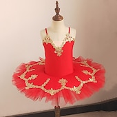 cheap Ballet Dancewear-Ballet Dress Lace Sashes / Ribbons Pearls Girls&#039; Training Performance Sleeveless Natural Mesh Sequined Milk Fiber