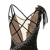 preiswerte Eiskunstlaufkleider-Eiskunstlaufkleid Damen Mädchen Eislaufen Kleider Schwarz Weiß Gelb Kreuz und quer Quaste Gitter Spandex Hochelastisch Wettbewerb Eiskunstlaufkleidung Ärmellos Latintanz Eislaufen Wintersport