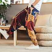 halpa Retro-Miesten Pellavahousut Housut Kesähousut Rantahousut Joustava vyötärö Pudota haara Geometrinen Juhla Päivittäin Hip-Hop Boheemi Loose Fit Valkoinen Keltainen