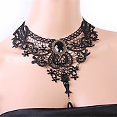 cheap Accessories and More-Choker Necklace Pendant Necklace For Women's Party Halloween Masquerade Synthetic Gemstones Crystal Lace Layered Black