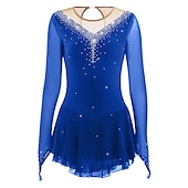 preiswerte Eiskunstlaufkleider-Eiskunstlaufkleid Damen Mädchen Eislaufen Kleider Hellblau Schwarz Weiß Patchwork Gitter Hochelastisch Wettbewerb Eiskunstlaufkleidung Mit Steinen verziert Strass Langarm Eislaufen Eiskundstlauf