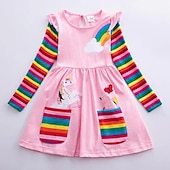 preiswerte Kleider mit Einhornmotiv-Kinder Wenig Mädchen Kleid Einhorn Regenbogen Blume Tier T Shirt Kleid Zeichentrickfilm Mit Taschen Druck Blau Gelb Fuchsie Übers Knie Langarm Aktiv Freizeit Kleider Normale Passform 2-8 Jahre