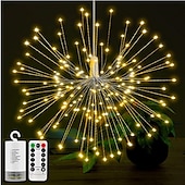 economico Striscie luci a batteria-eleganti luci per fuochi d&#039;artificio impermeabili per feste di matrimonio all&#039;aperto - 180 luci a forma di stella a led in filo di rame scintillanti, 8 modalità, luci sospese con telecomando per