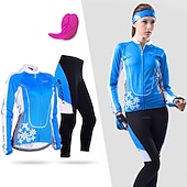 Недорогие Комплекты женской одежды-Nuckily Жен. Длинный рукав Велокофты и лосины Белый Черный Цветочные ботанический Велоспорт Наборы одежды С защитой от ветра Дышащий Анатомический дизайн Со светоотражающими полосками Задний карман