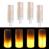olcso Kéttűs LED-es izzók-4db g4 bi-pin mini villogó lángos led izzók kerámia talp 2w g4 led fáklya tűz halloween karácsonyra újév ünnepekre 1600k dc12v