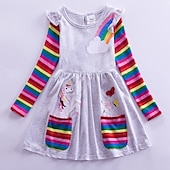 preiswerte Kleider mit Einhornmotiv-Kinder Wenig Mädchen Kleid Einhorn Regenbogen Blume Tier T Shirt Kleid Zeichentrickfilm Mit Taschen Druck Blau Gelb Fuchsie Übers Knie Langarm Aktiv Freizeit Kleider Normale Passform 2-8 Jahre