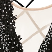 preiswerte Eiskunstlaufkleider-Eiskunstlaufkleid Damen Mädchen Eislaufen Kleider Schwarz Weiß Gelb Kreuz und quer Quaste Gitter Spandex Hochelastisch Wettbewerb Eiskunstlaufkleidung Ärmellos Latintanz Eislaufen Wintersport