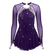 رخيصةأون فساتين التزلج الفني-فستان التزلج الراقص نسائي للفتيات تزلج على الجليد الفساتين أسود أبيض أصفر فتح الظهر شبكة سباندكس عالية المرونة تمرين منافسة ملابس التزلج مرصع بالجواهر حجر الراين كم طويل