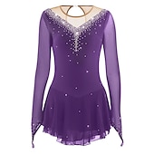 preiswerte Eiskunstlaufkleider-Eiskunstlaufkleid Damen Mädchen Eislaufen Kleider Hellblau Schwarz Weiß Patchwork Gitter Hochelastisch Wettbewerb Eiskunstlaufkleidung Mit Steinen verziert Strass Langarm Eislaufen Eiskundstlauf