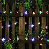 olcso Napelemes lámpák-7m LED-es napelemes kültéri lámpafüzér, 50 cseresznyevirág led meleg fehér színben, rgb, fehér &amp;amp; kék színű, vízálló esküvői kert karácsonyi dekorációja tartókonzollal