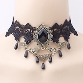 cheap Accessories and More-Choker Necklace Pendant Necklace For Women's Party Halloween Masquerade Synthetic Gemstones Crystal Lace Layered Black