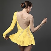 tanie Suknie do łyżwiarstwa figurowego-Sukienka łyżwiarska Damskie Dla dziewczynek Bruslení Sukienka Jasnożółty Perłowo-różowy Czarny Niejednolita całość Siateczka Spandeks Wysoka elastyczność Szkolenie Zawody Odzież łyżwiarska Ręcznie