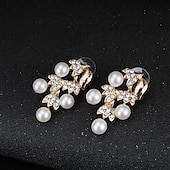 cheap Jewelry Sets-Hoop Earrings Two-piece Suit White Imitation Pearl Rhinestone 1 Necklace Earrings Women&#039;s Basic Fashion Korean Classic Leaf Jewelry Set For Party Wedding Engagement / Bridal Jewelry Sets