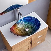 economico Lavabi da appoggio-lavabo da bagno rettangolare 21 &quot;x15&quot;, miscelatore lavabo e scarico combinato con scarico a scomparsa, lavabo artistico in vetro temperato colorato a forma di barca, lavabo da appoggio sopra lavabo lavabo artistico
