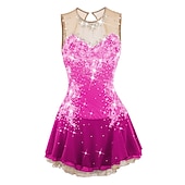 cheap Figure Skating Dresses-Figure Skating Dress Women's Girls' Ice Skating Dress Dark red White Pink Flower Open Back Mesh Spandex Practice Competition Skating Wear Jeweled Rhinestone Sleeveless Ice Skating Figure Skating