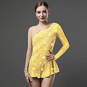 tanie Suknie do łyżwiarstwa figurowego-Sukienka łyżwiarska Damskie Dla dziewczynek Bruslení Sukienka Jasnożółty Perłowo-różowy Czarny Niejednolita całość Siateczka Spandeks Wysoka elastyczność Szkolenie Zawody Odzież łyżwiarska Ręcznie