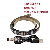cheap USB Strip Lights-1set LED Light Strips RGB Tiktok Lights USB DC 5V 5050 RGB Mini 3Key Remote Flexible Light IP65 1m TV Background Lighting Ribbon Tape