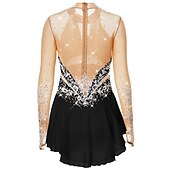 levne Šaty na krasobruslení-Šaty na bruslení Dámské Dívčí Buz Pateni Šaty Úbory Černá Bílá Žlutá Spandex Vysoká pružnost Soutěž Bruslařské oblečení Ručně vyrobeno Embosovaný Módní Dlouhý rukáv Bruslení Zimní sporty Krasobruslení