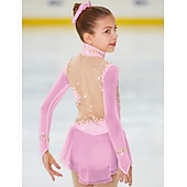 cheap Figure Skating Dresses-Figure Skating Dress Women's Girls' Ice Skating Dress Outfits Violet White Black Spandex High Elasticity Competition Skating Wear Warm Handmade Jeweled Rhinestone Long Sleeve Ice Skating Figure