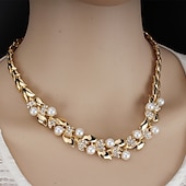 cheap Jewelry Sets-Hoop Earrings Two-piece Suit White Imitation Pearl Rhinestone 1 Necklace Earrings Women&#039;s Basic Fashion Korean Classic Leaf Jewelry Set For Party Wedding Engagement / Bridal Jewelry Sets