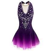 cheap Figure Skating Dresses-Figure Skating Dress Women's Girls' Ice Skating Dress Black White Yellow Patchwork Open Back Mesh Spandex High Elasticity Practice Competition Skating Wear Jeweled Rhinestone Sleeveless Ice Skating