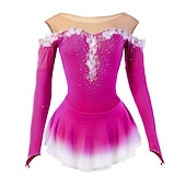 voordelige Schaatsjurken-Kunstschaatsjurk Dames Voor meisjes Schaatsen Jurken Geel Roze Donker paars Lapwerk Netstof Spandex Hoge Elasticiteit Wedstrijd Kunstschaatskleding Kristal / Bergkristal Stom licht Modieus Lange mouw