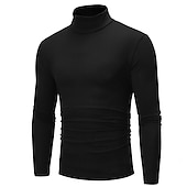 cheap Basic T shirts-Men&#039;s T Shirt Long Sleeve Shirt Mock Turtleneck Long Sleeve Rolled collar Plain Vintage Essential Street Black White Navy Blue Top Tee for Men