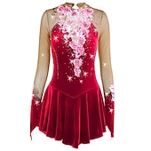 ieftine Rochii de patinaj artistic-Rochie de Patinaj Artistic Pentru femei Fete Πατινάζ στο πάγο Rochii Ținute Yan roz Ametist Violet Flori Spandex Înaltă Elasticitate Competiție Ținută Patinaj Cald Confecționat Manual Cu bijuterii
