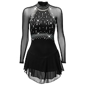 cheap Figure Skating Dresses-Figure Skating Dress Women's Girls' Ice Skating Dress Purple Dark Purple Black Mesh Spandex High Elasticity Competition Skating Wear Anatomic Design Quick Dry Handmade Classic Crystal / Rhinestone
