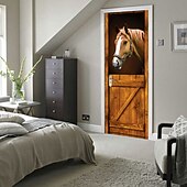 preiswerte Türaufkleber-3d pferd tür aufkleber stabil dekor diy dekoration schrank poster tür aufkleber für schlafzimmer wohnzimmer 77*200 cm