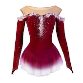 voordelige Schaatsjurken-Kunstschaatsjurk Dames Voor meisjes Schaatsen Jurken Geel Roze Donker paars Lapwerk Netstof Spandex Hoge Elasticiteit Wedstrijd Kunstschaatskleding Kristal / Bergkristal Stom licht Modieus Lange mouw