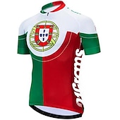 halpa Miesten vaatesarjat-Miesten Pyöräily jersey ja haalarishortsit Lyhythihainen Maastopyöräily Maantiepyöräily Talvi Musta Punainen Tumman vihreä Portugali Lippukuvio Pyörä Liikunta-asut UV-vastustuskykyinen Nopea